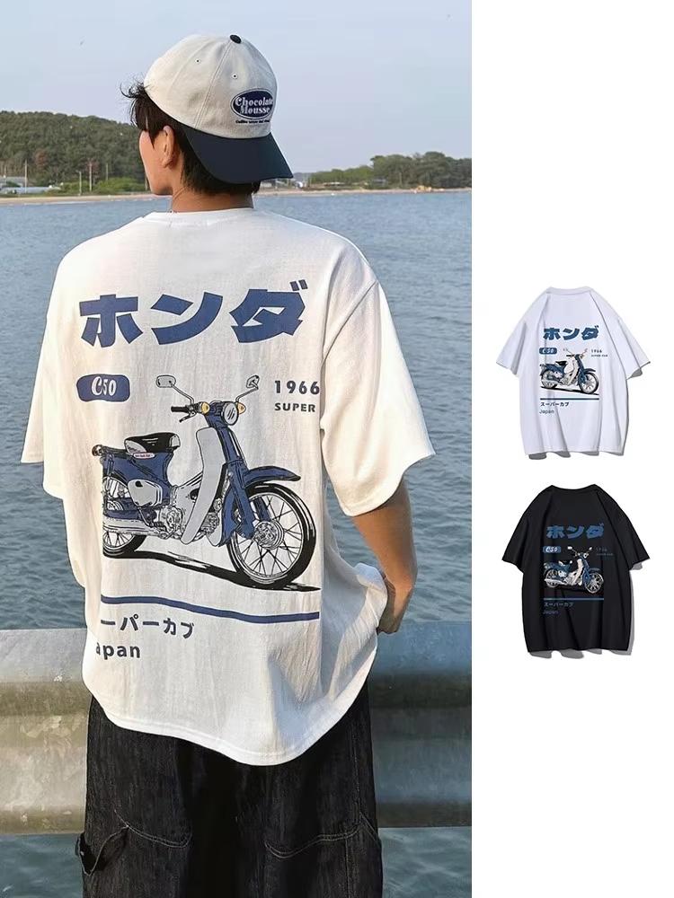 Fashion Loose T-Shirt Retro Summer Cartoon Anime Car Print Unisex Short Sleeve Round Neck Couples