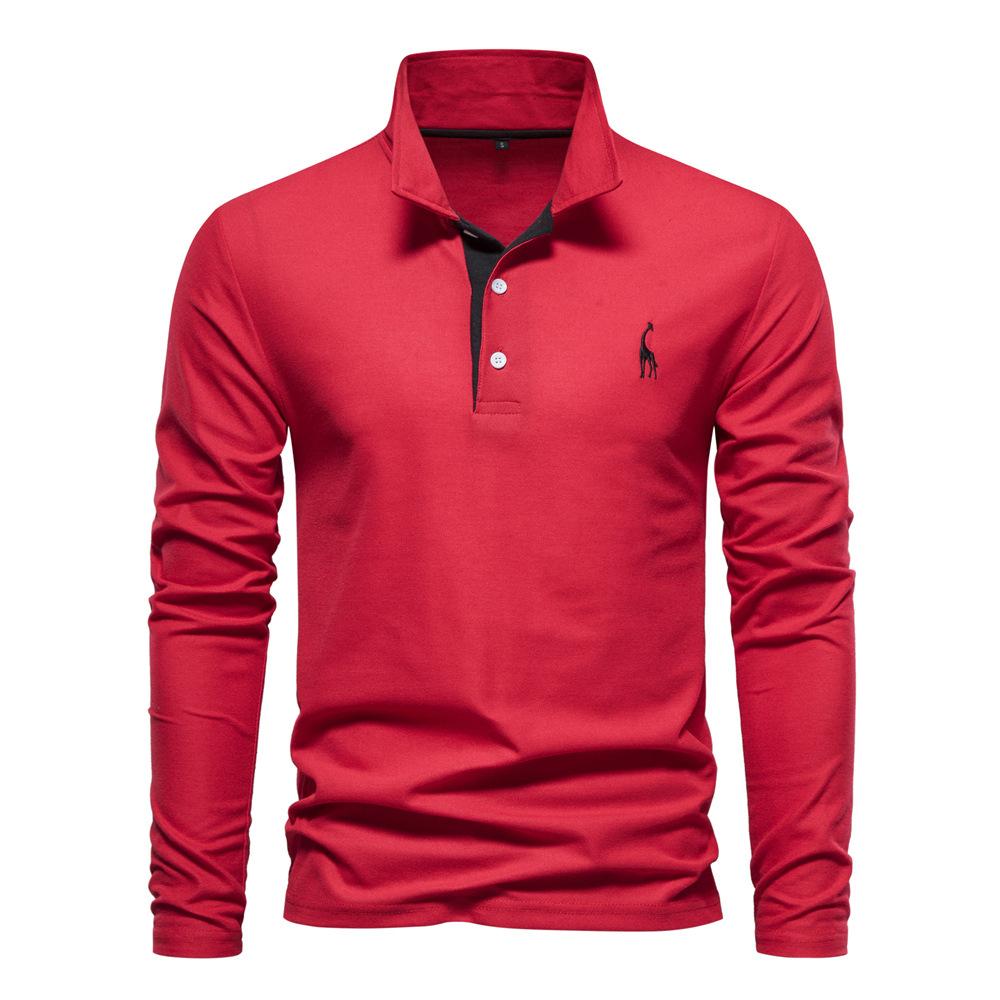 Mens long-sleeved embroidered sport polo shirt for spring and autumn casual and fashionable