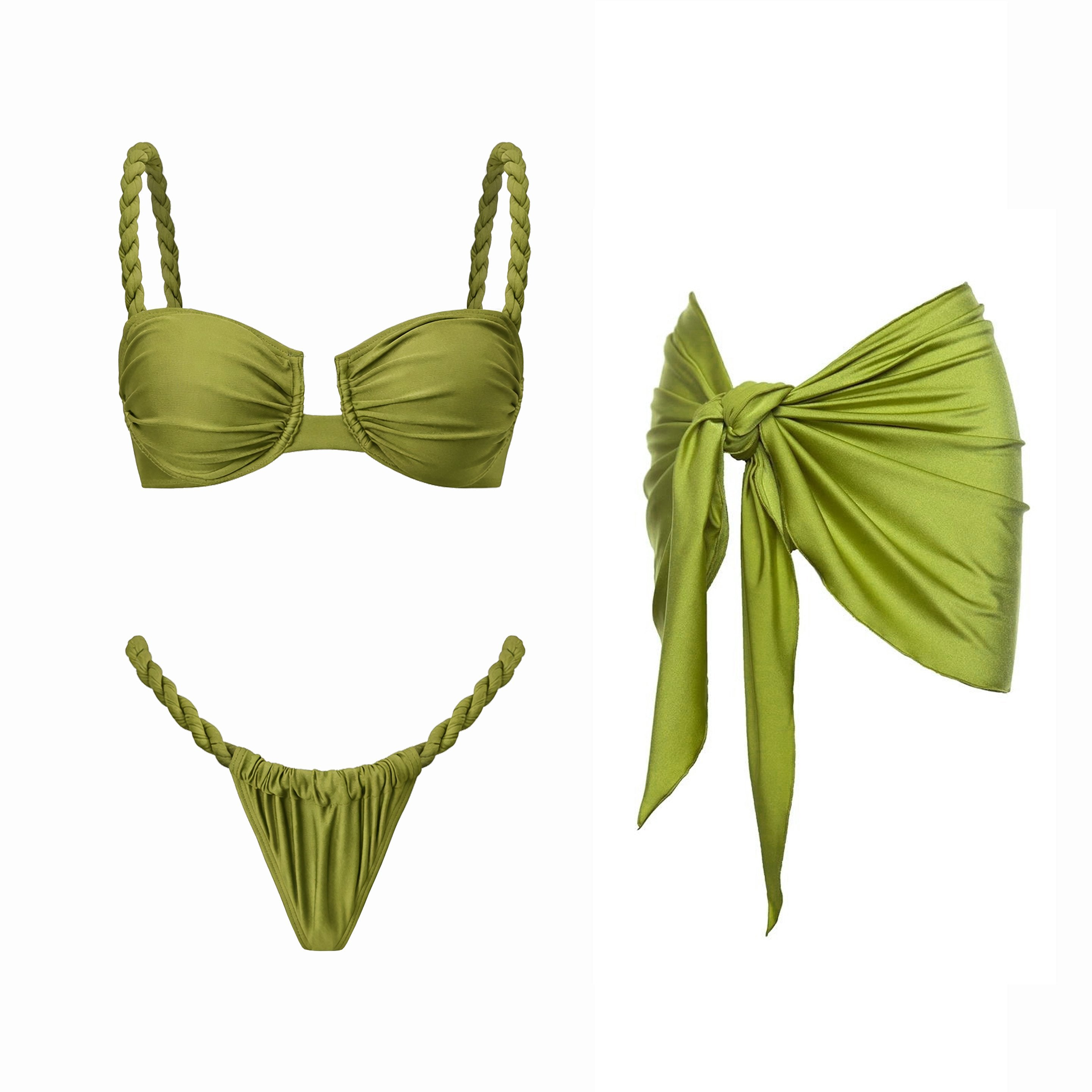 Sexy Braid Bikini Swimsuit with Skirt High Waist Swimwear Women Brazilian Bikini High Leg Bathing
