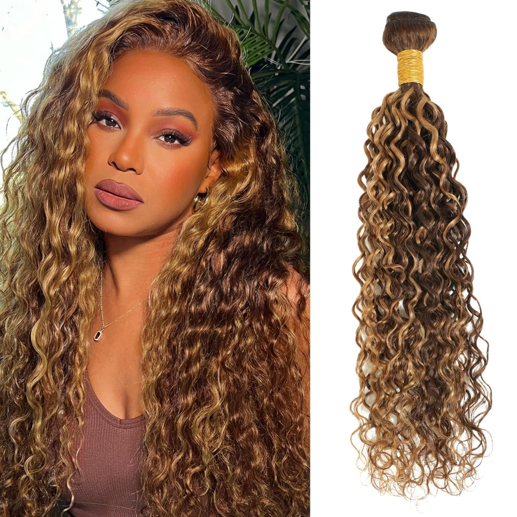 Honey Blonde Highlight Deep Wave Bundles 22 Inch P4/27 Ombre Single Bundles Wet and Wavy Bundle