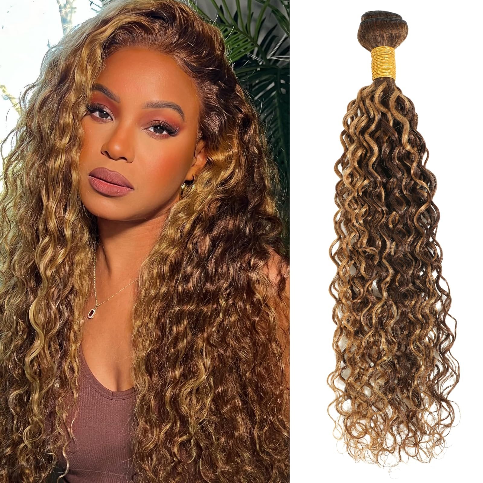 Honey Blonde Highlight Deep Wave Bundles 22 Inch P4/27 Ombre Single Bundles Wet and Wavy Bundle