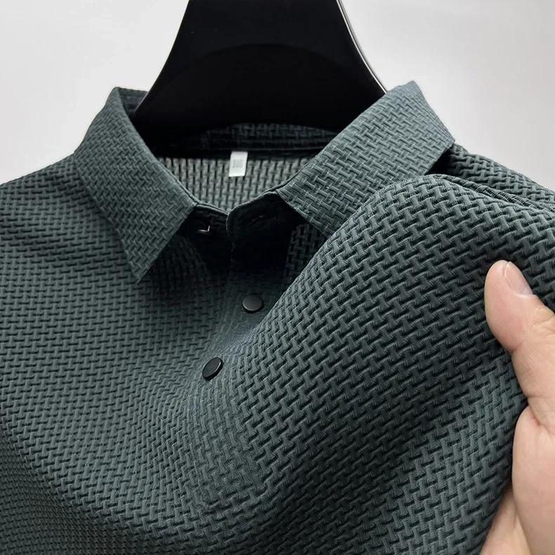 2026 Summer New Mens Lop-up Hollow Short-sleeved Polo Tee Shirt Ice Silk Breathable Business Fashion