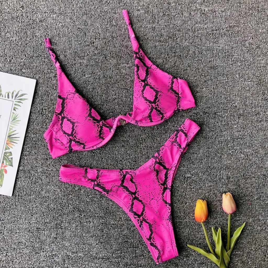 Micro Bikini 2026 Swimwear Women Sexy Yellow Leopard Snakeskin Print Underwire Swimsuit Beach