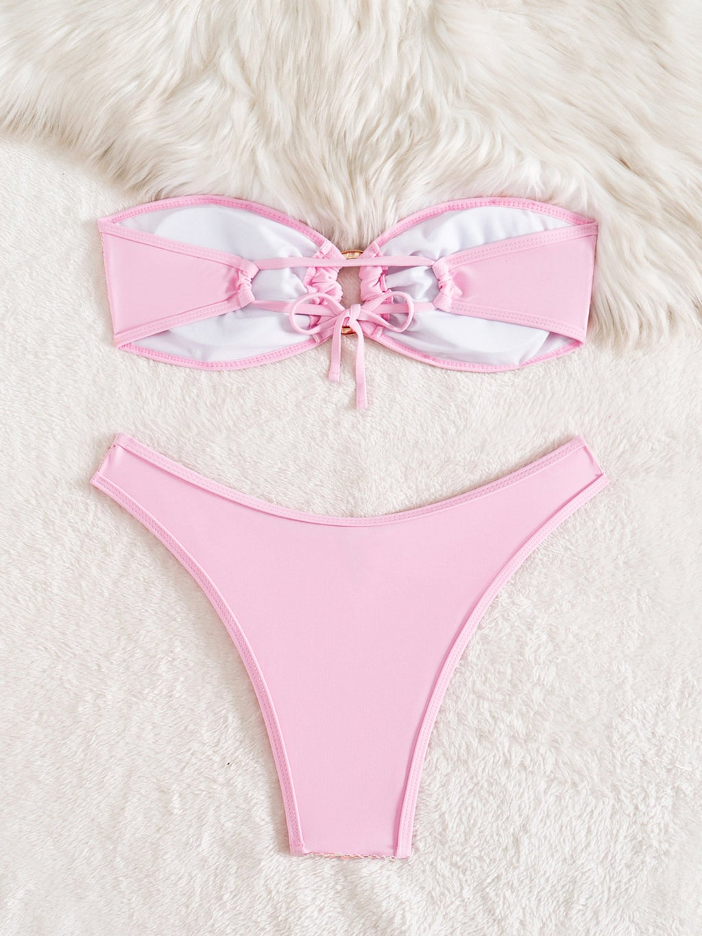 Sexy Bandeau Bikini 2026 Women Shiny Sequin Front Ring Push Up Micro Swimsuit Summer Pink Bathing