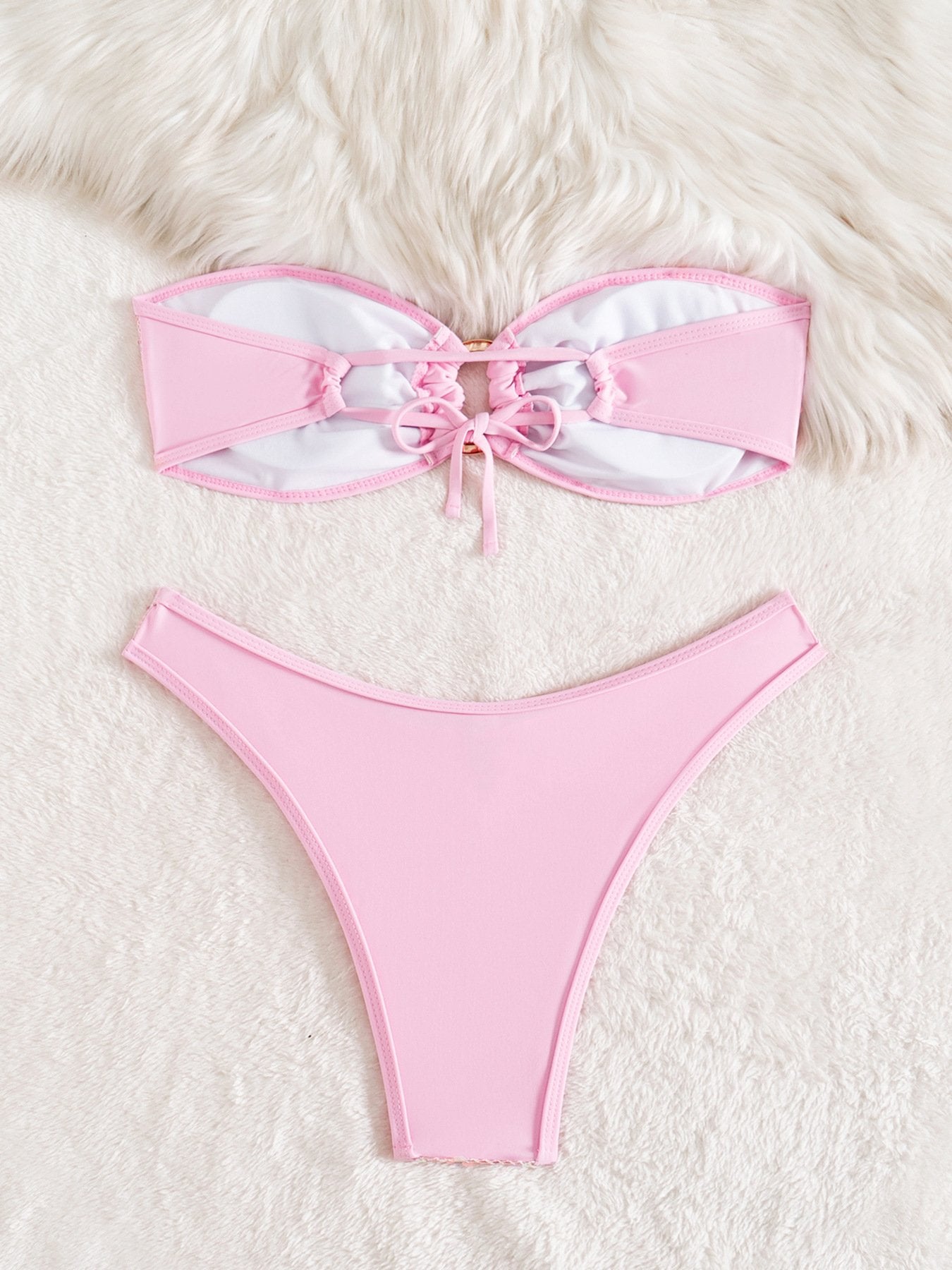 Sexy Bandeau Bikini 2026 Women Shiny Sequin Front Ring Push Up Micro Swimsuit Summer Pink Bathing