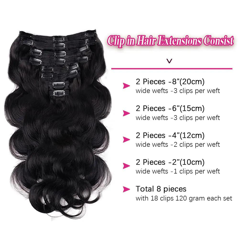 Clip In Hair Extensions Brazilian Body Wave 100% Unprocessed Brazilian Remy Virgin Human Hair Clip
