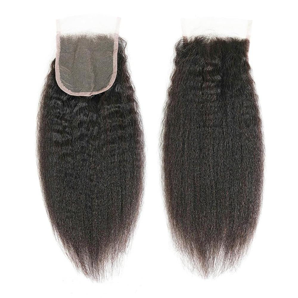 Kinky Straight 4x4 Lace Frontal Closure 100% Human Hair Yaki Straight 4x4 Lace Frontal Preplucked