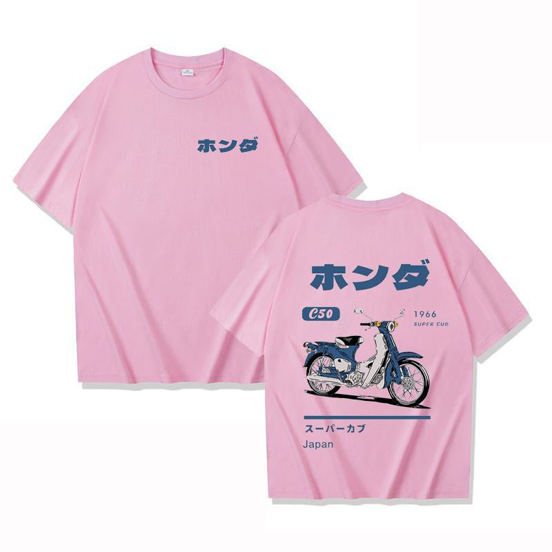 Fashion Loose T-Shirt Retro Summer Cartoon Anime Car Print Unisex Short Sleeve Round Neck Couples