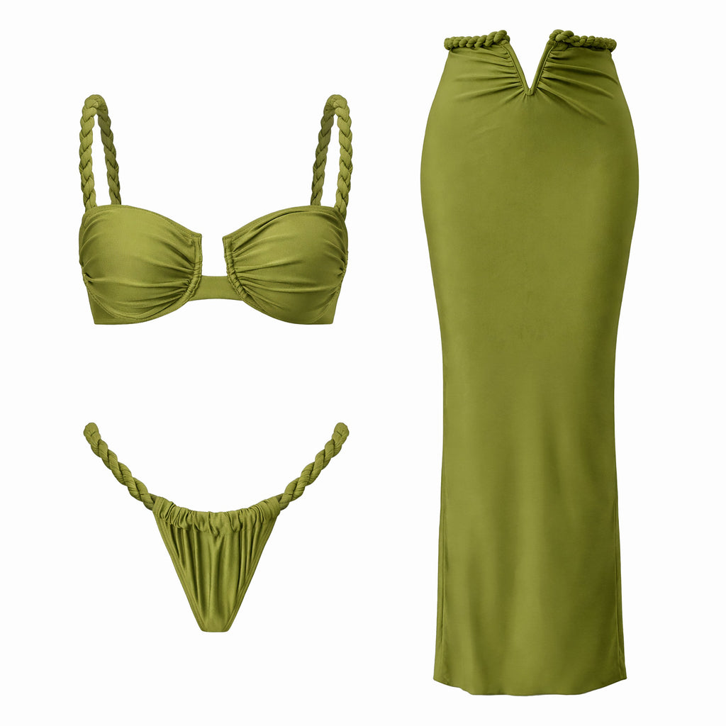 Sexy Braid Bikini Swimsuit with Skirt High Waist Swimwear Women Brazilian Bikini High Leg Bathing