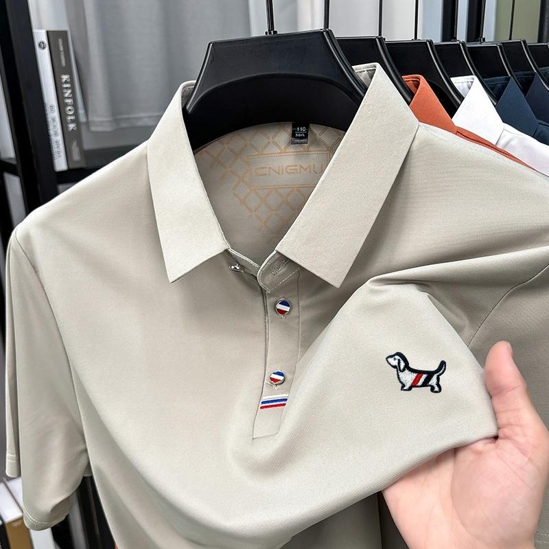 Hot Quality Man Short-Sleeved Polo Shirt Lapel Button Dog Embroidery Spring Casual Elegance T-Shirt