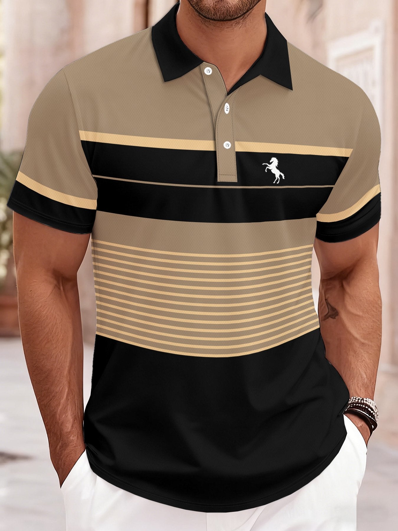 2026 Summer Mens Polo Shirt with Stripes Print Breathable Lightweight Comfortable Casual and