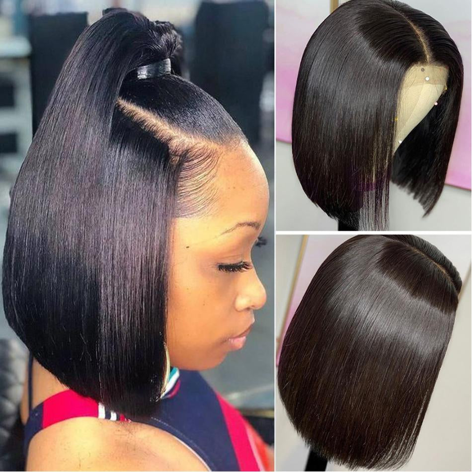 Bone Straight Short Bob Wigs Glueless Lace Front Human Hair Wigs 13x4 HD Transparent Lace Frontal