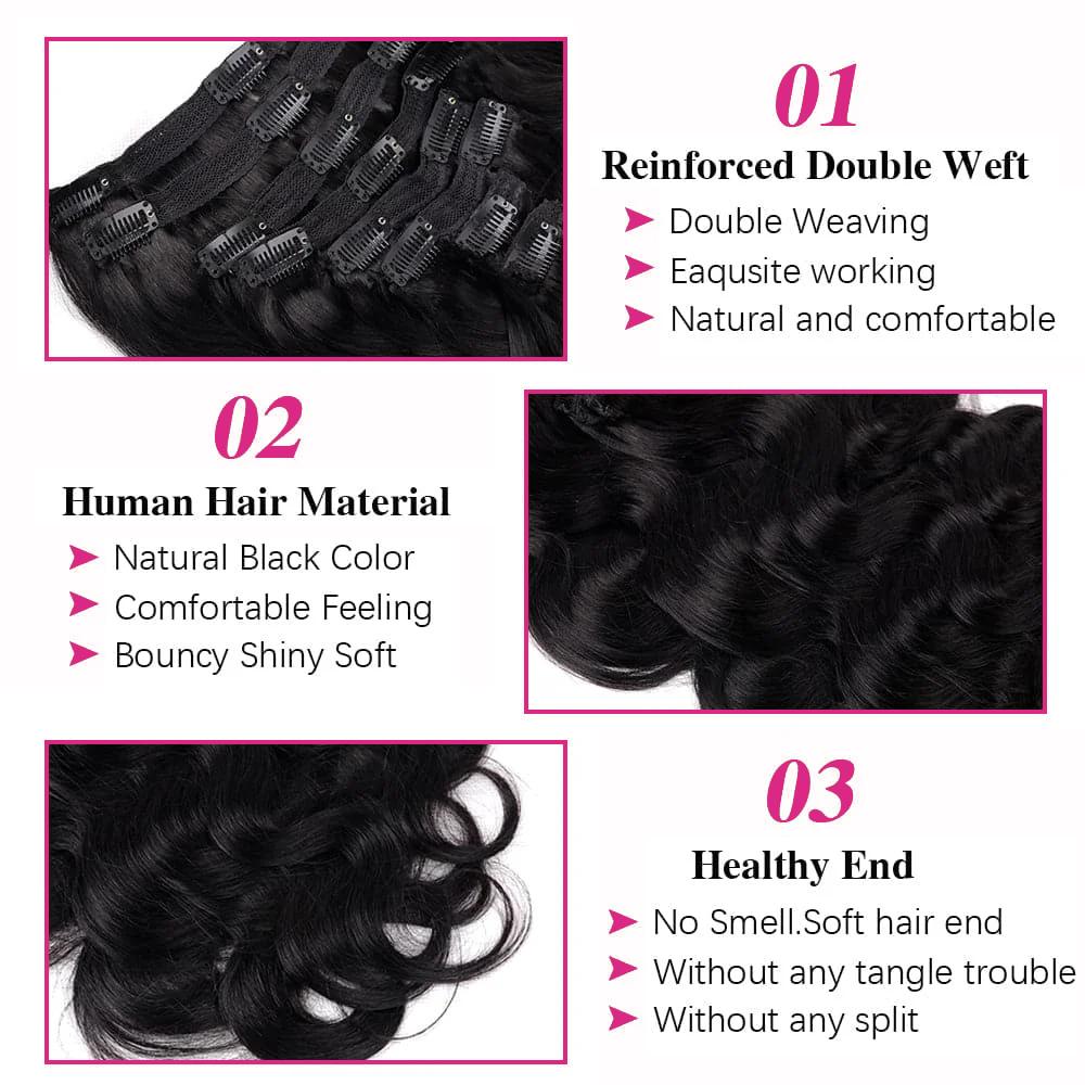 Clip In Hair Extensions Brazilian Body Wave 100% Unprocessed Brazilian Remy Virgin Human Hair Clip
