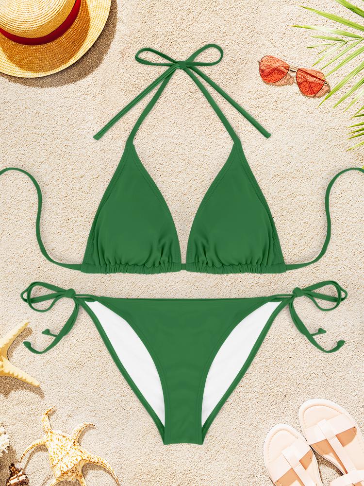 2Pcs Sexy Bikini Swimsuit For Women Solid Color Swimwear Summer Bathing Suits Females Backless