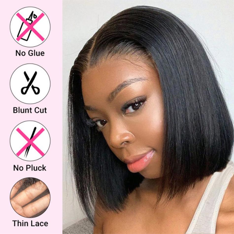 Bone Straight Short Bob Wigs Glueless Lace Front Human Hair Wigs 13x4 HD Transparent Lace Frontal