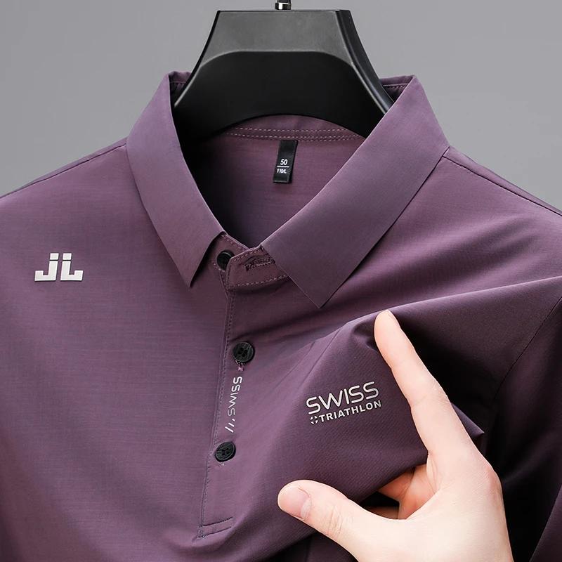 New Mens Business Casual Short Sleeved Shirt with Badge Solid Color Polo Shirt Fashionable