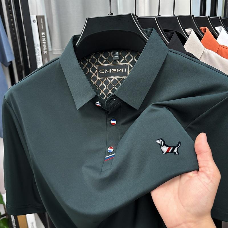 Hot Quality Man Short-Sleeved Polo Shirt Lapel Button Dog Embroidery Spring Casual Elegance T-Shirt