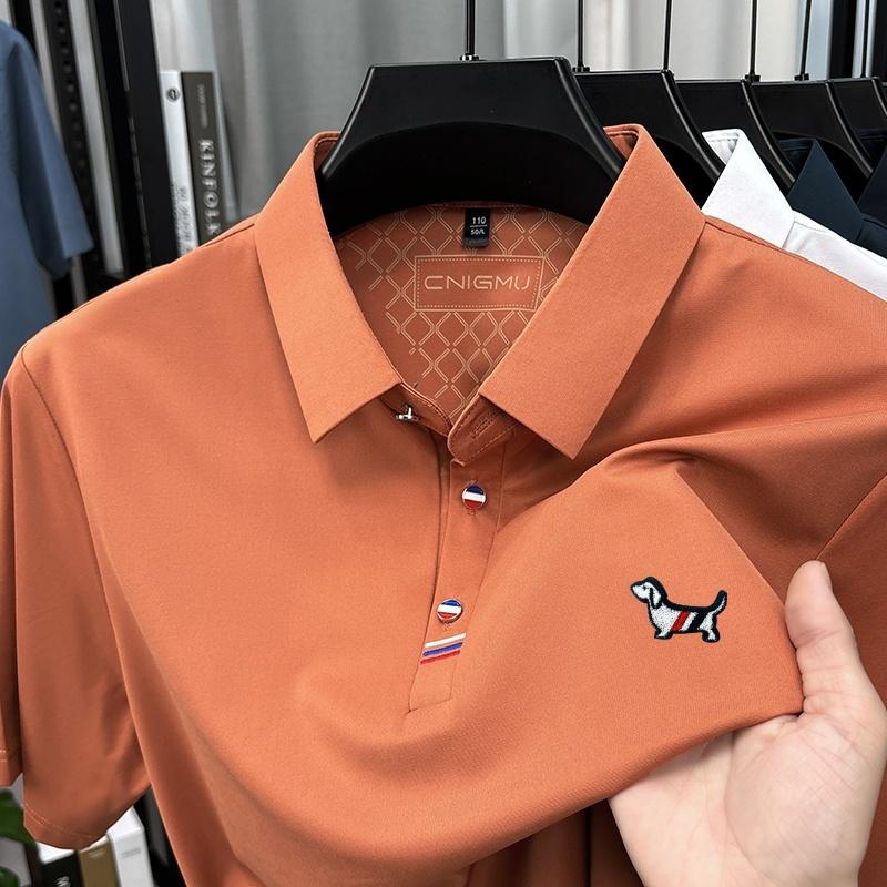 Hot Quality Man Short-Sleeved Polo Shirt Lapel Button Dog Embroidery Spring Casual Elegance T-Shirt