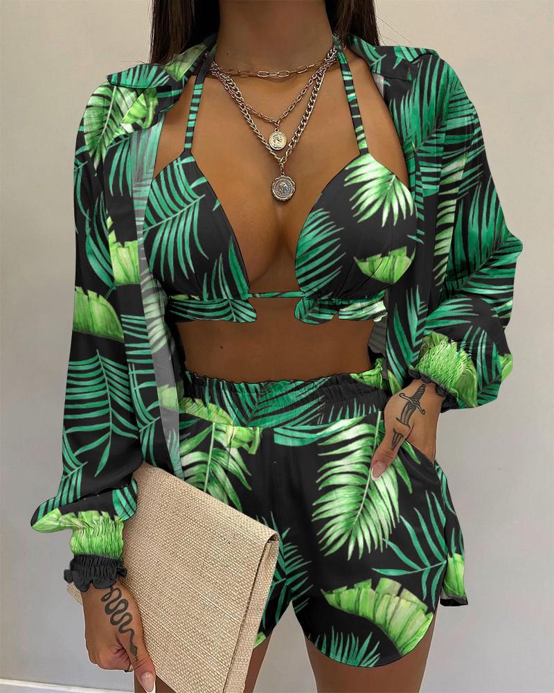 2026 New Bathing Suit Shorts Cover Up Summer Three Pieces Swimwear Sexy Beachwear High Waist Bikini