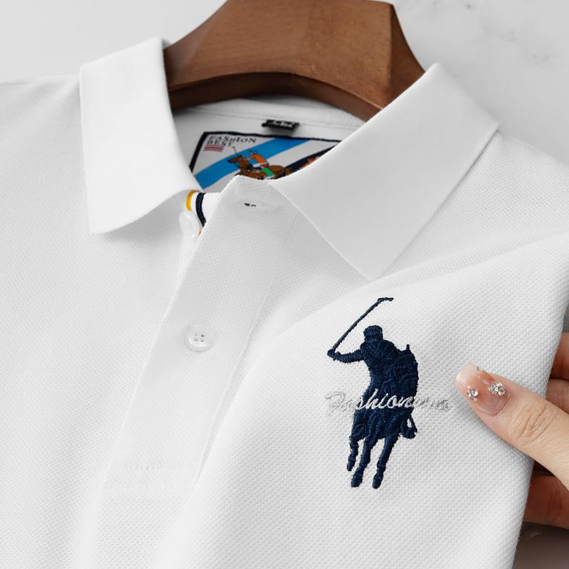 Luxury Embroidery Mens Polo Shirt Summer Thin Breathable 100Cotton Black Navy Blue Lapel