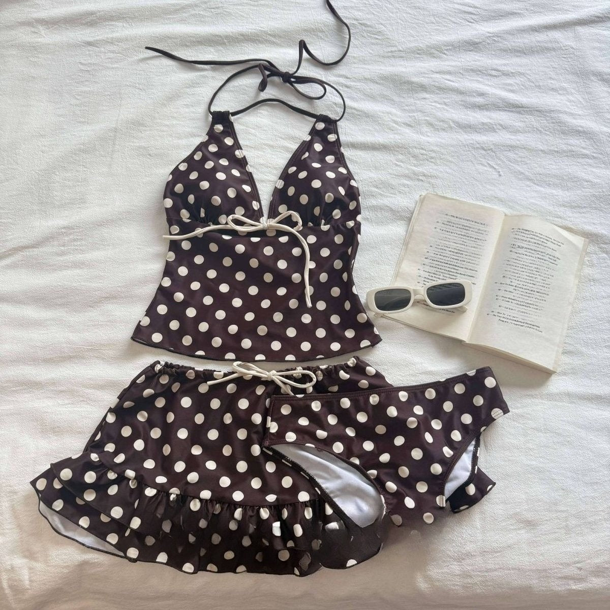 Y2k Women's Dot 3 Piece Bikini Sets 2000s American Vintage Crop Top Swimwear Summer Harajuku Sweet