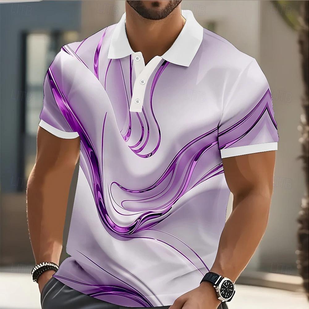 Mens Abstract Geometric Polo Short Sleeve Shirts Lapel Business Casual Athleisure Daily Wear 3D