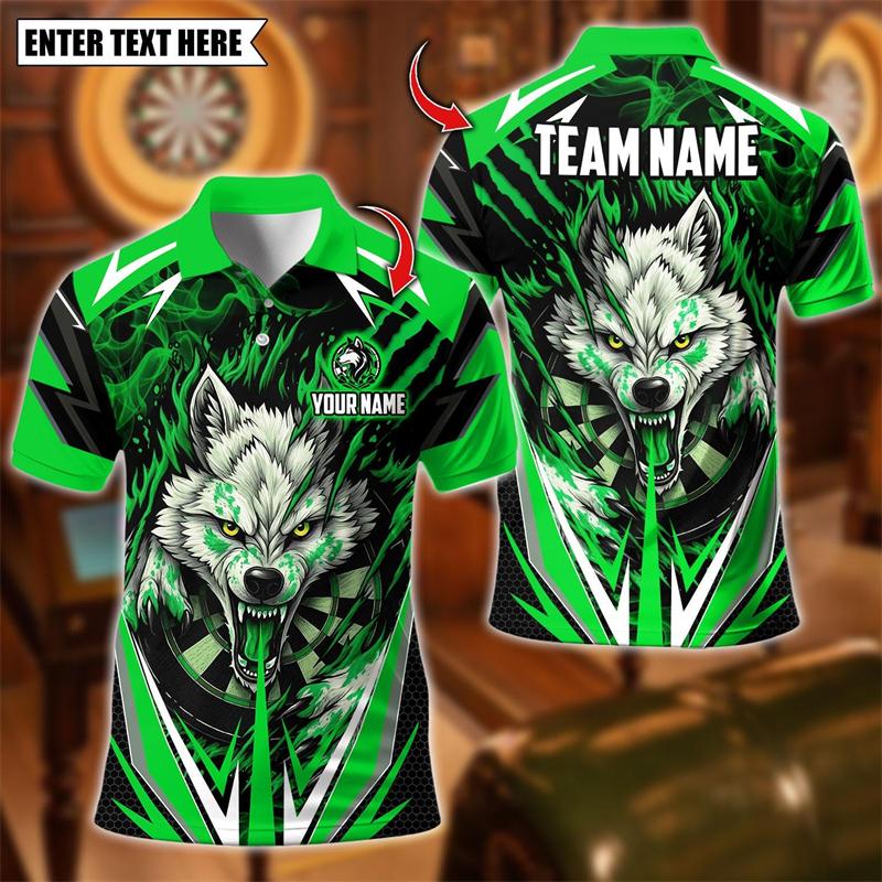 2026 New Wolf Graphic Darts Polo Shirts For Men Custom Name Team Name 3D Printed Polo Shirt Loose