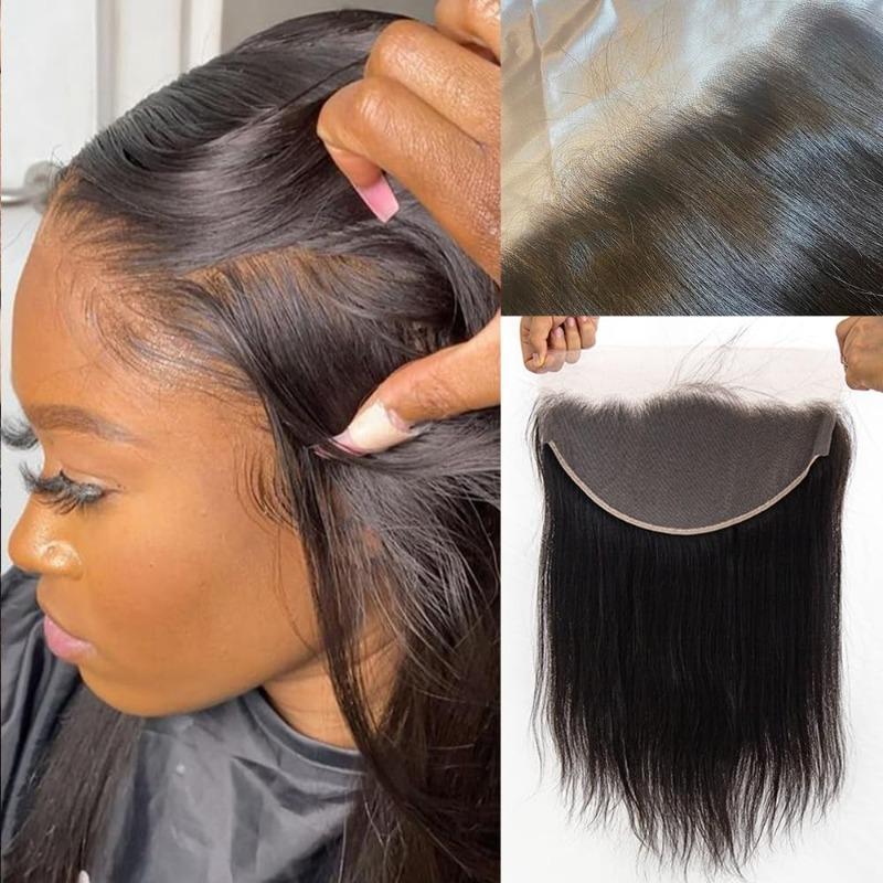 13x6 Lace Frontal Straight 100% Human Hair Transparent Lace Closure Pre-Plucked Hairline Brazilian