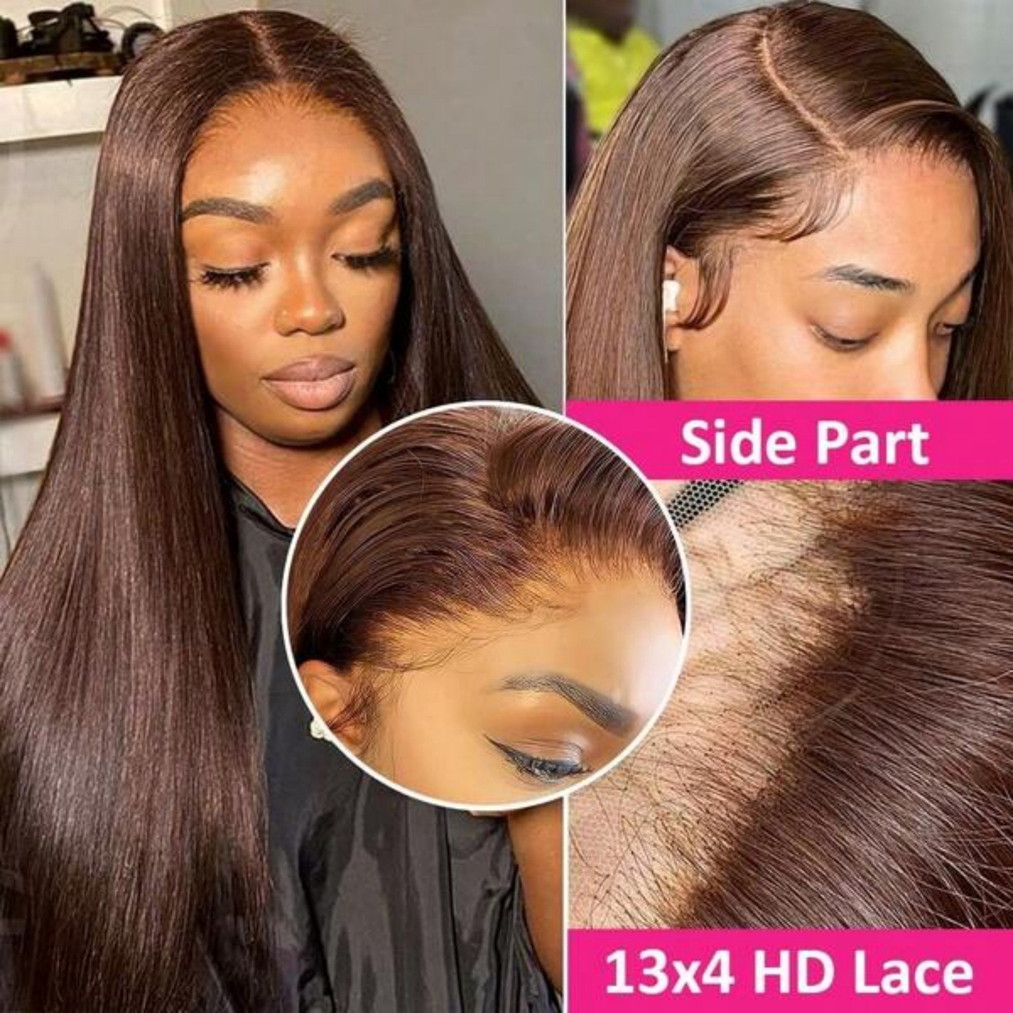 34 Inch Chocolate Brown 13x4 HD Bone Straight Lace Front Wigs Human Hair 13x4 Brazilian Transparent