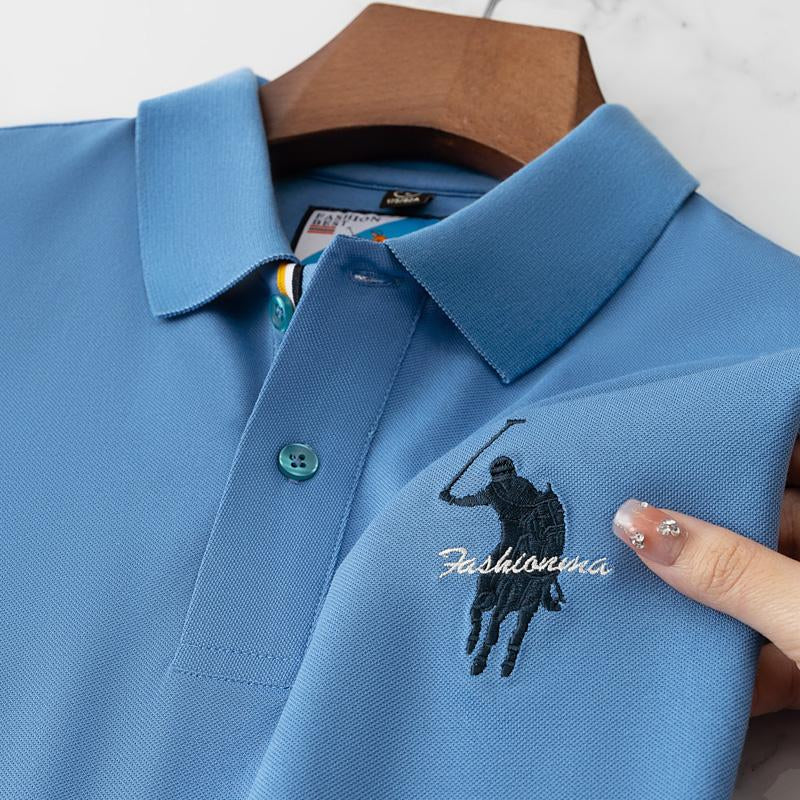 Luxury Embroidery Mens Polo Shirt Summer Thin Breathable 100Cotton Black Navy Blue Lapel