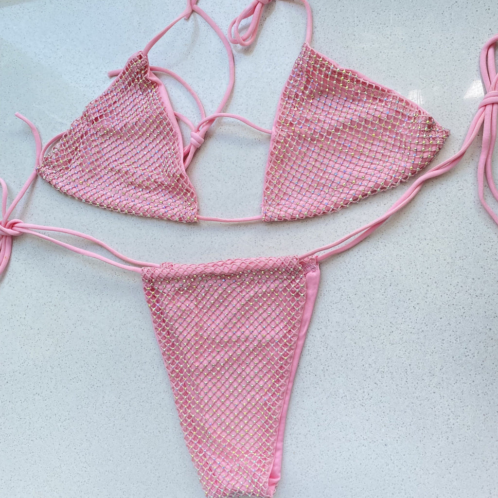 Women 's Sexy Bikini Set Swimwear Luxury Bling Rhinestone Sliver Crystal Diamond Swimsuit Halter