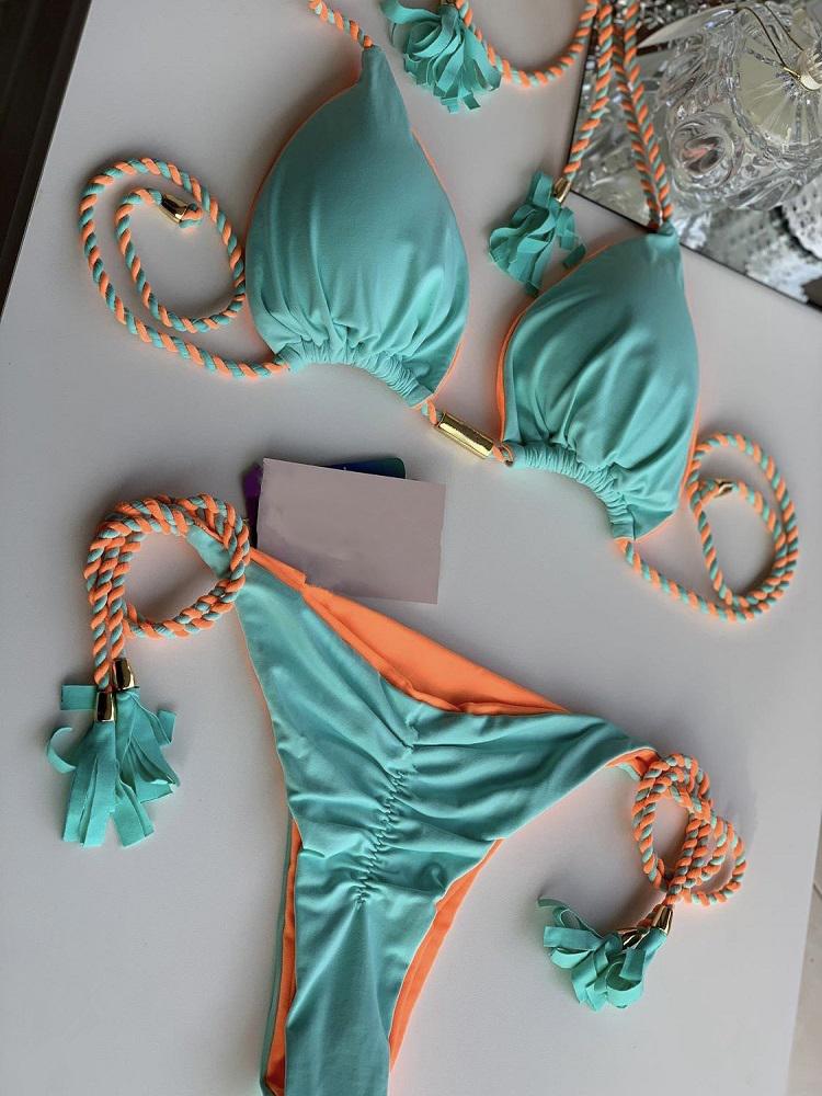 New Women Bikini Backless Rope Triangle Swimsuit Multicolor
