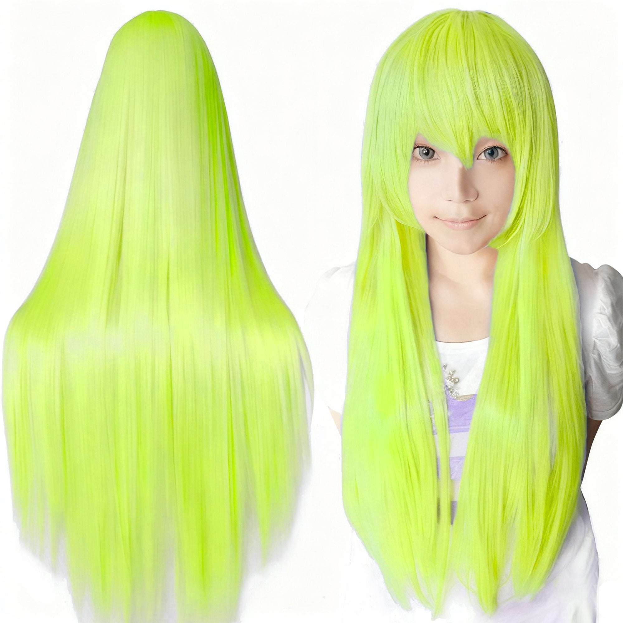 80cm Straight Synthetic Cosplay Wig White Purple Green Silver Pink Lolita Hairpiece with Bangs Long
