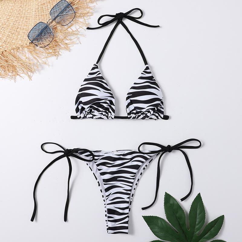 Zebra Striped String Halter Micro Bikini Thong Sexy Swimsuit Women 2026 Mini Swimwear Bathing Suit