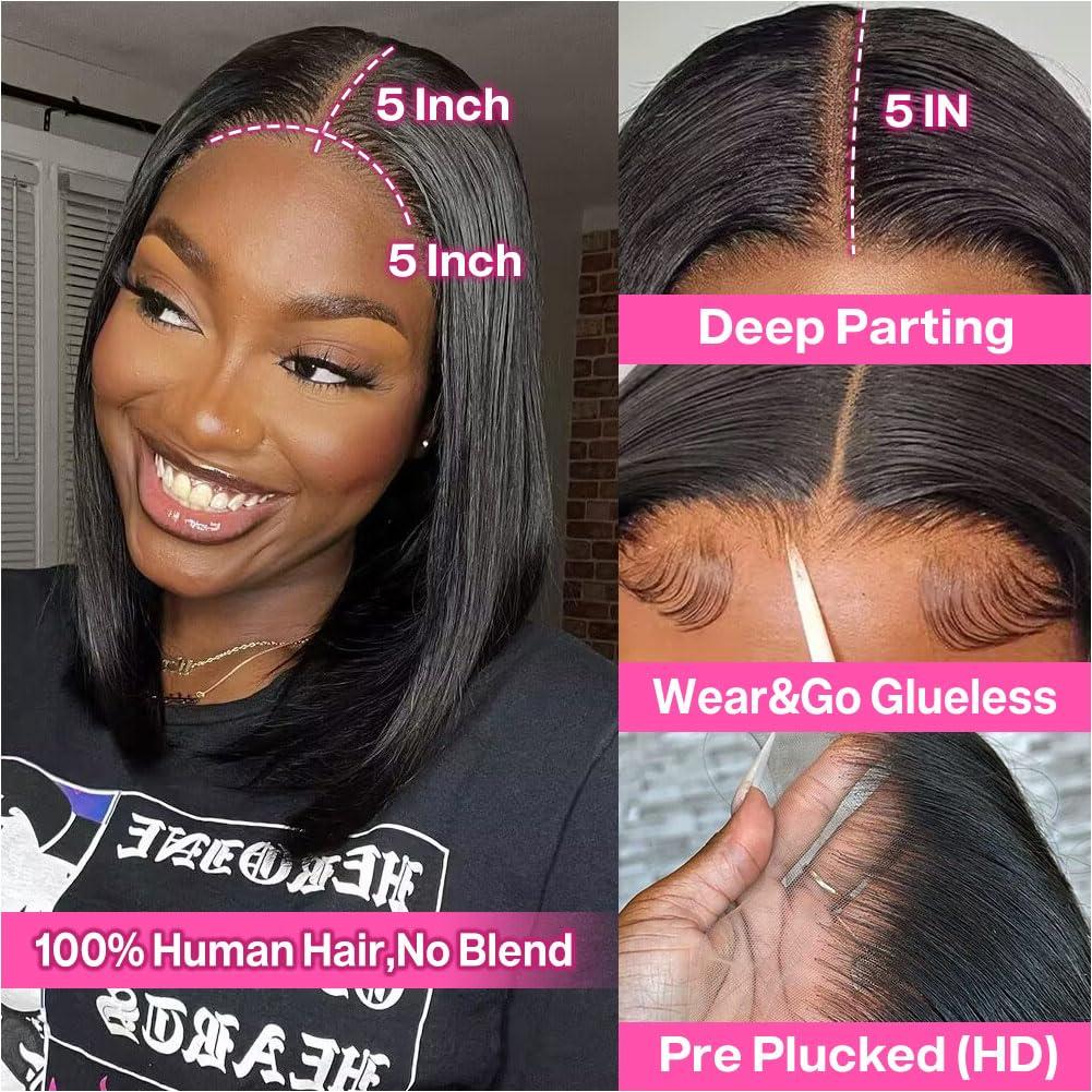Wear and Go Glueless Wig Bob Human Hair Straight Short Bob Wig Human Hair Gluleless Wigs For