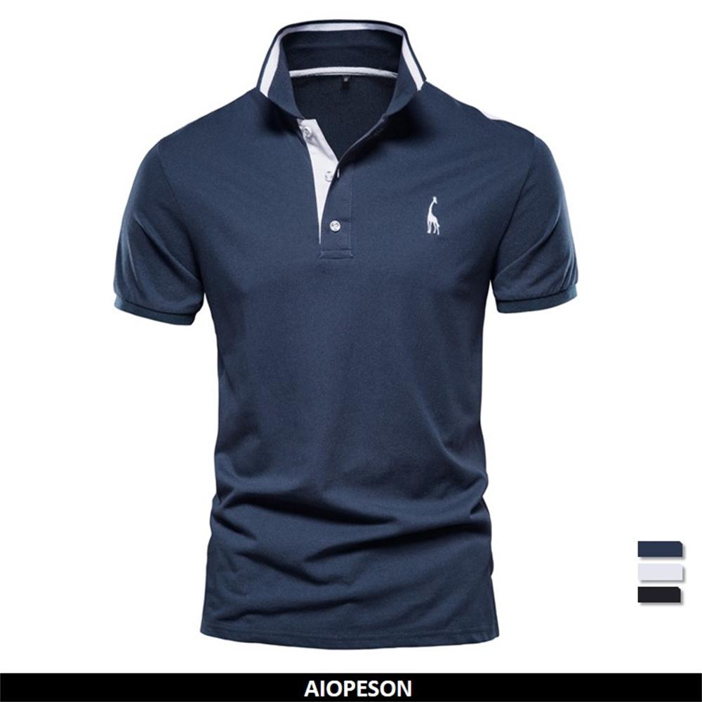 AIOPESON Cotton Mens Polos Giraffe Embroidery Short Sleeve Polo Shirts for Men High Quality Brand