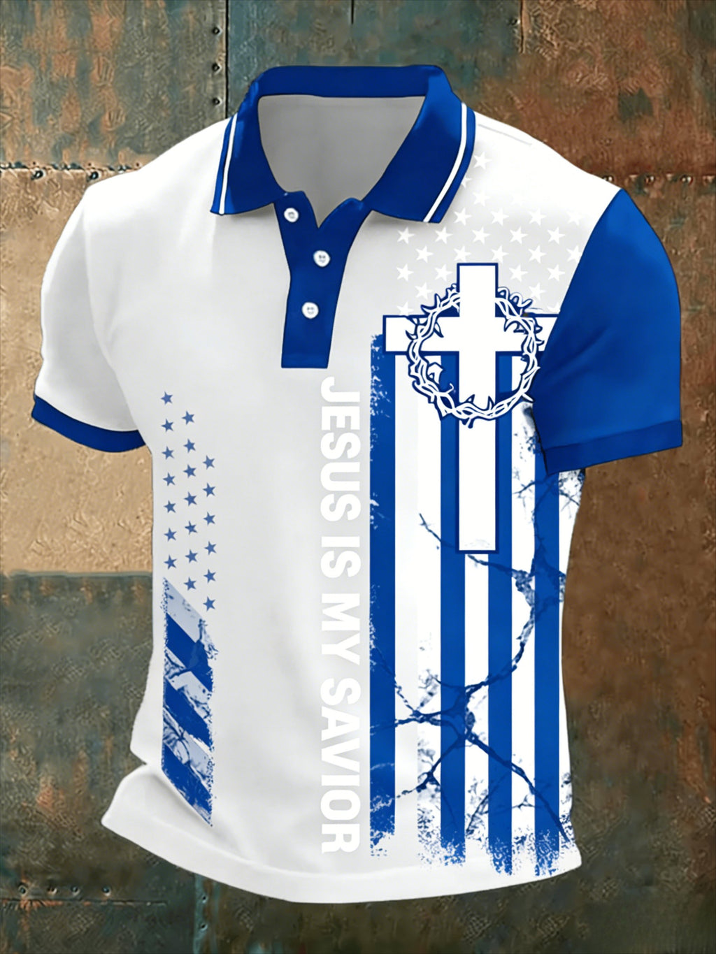 2026 Latest Size Large Mens Casual Sports Short-sleeved Shirt with American Flag and Cross Pattern