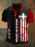 2026 Latest Size Large Mens Casual Sports Short-sleeved Shirt with American Flag and Cross Pattern