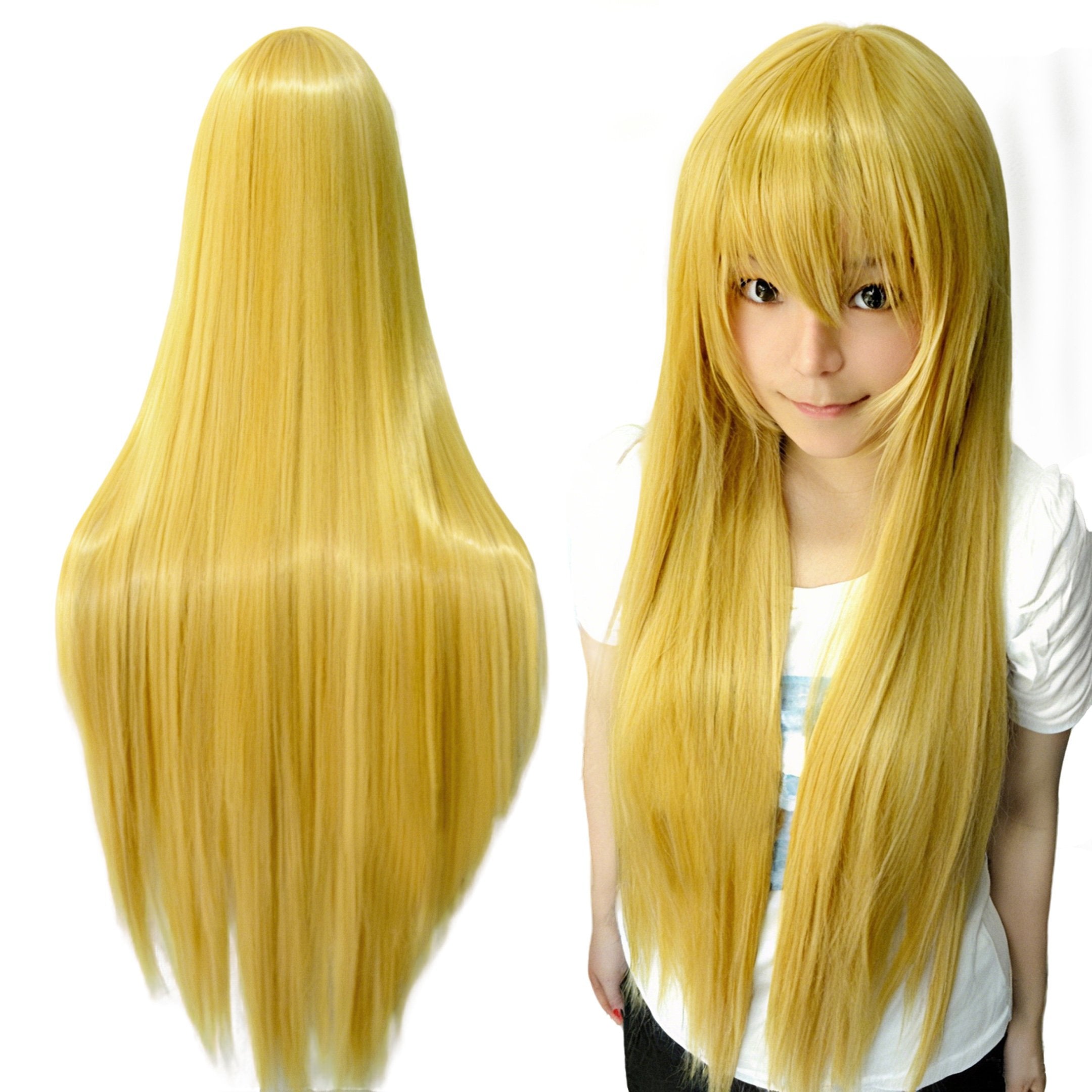 80cm Straight Synthetic Cosplay Wig White Purple Green Silver Pink Lolita Hairpiece with Bangs Long