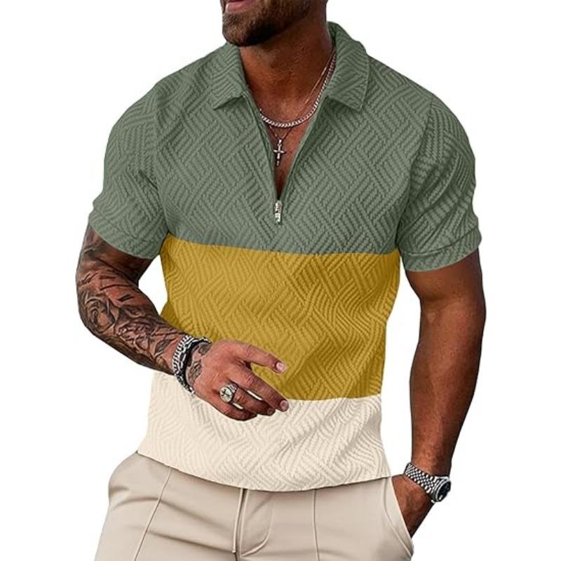 Summer Comfortable Solid Color Mens Zipper Design Short-sleeved Polo Shirt Polyester Fiber