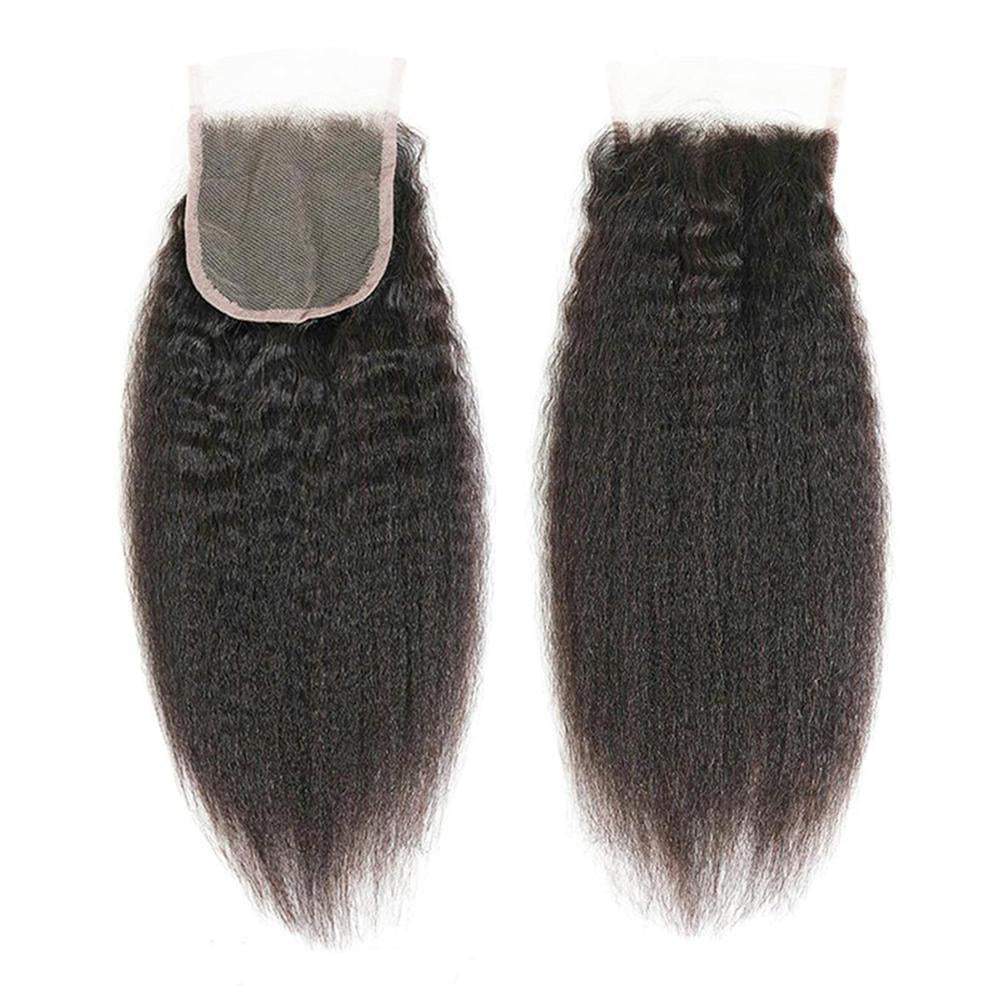 Kinky Straight 4x4 Lace Frontal Closure 100% Human Hair Yaki Straight 4x4 Lace Frontal Preplucked