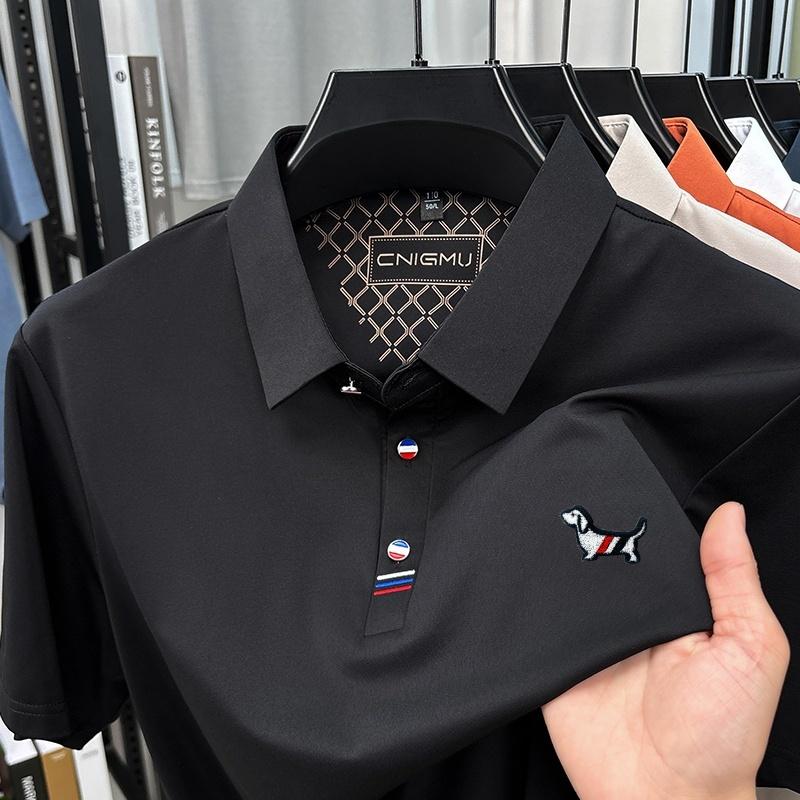 Hot Quality Man Short-Sleeved Polo Shirt Lapel Button Dog Embroidery Spring Casual Elegance T-Shirt