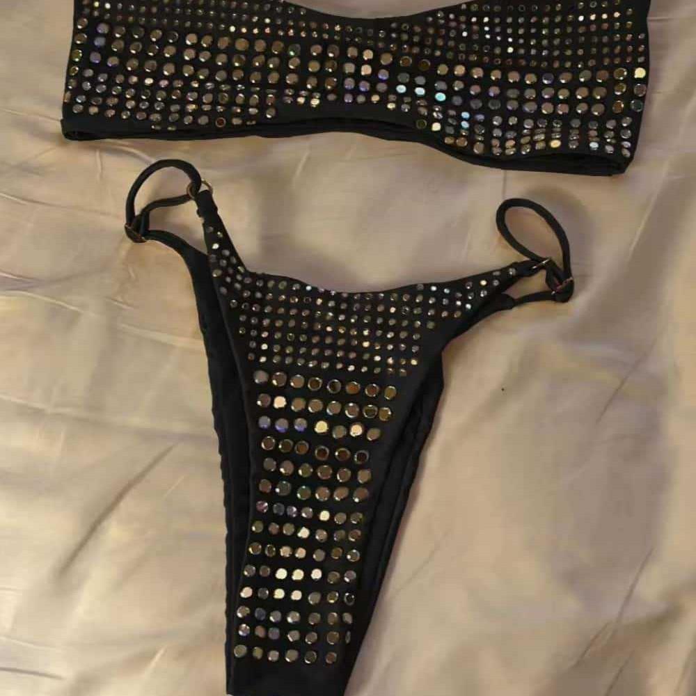 Luxury Black Bikini 2026 Women Sexy Diamond Rhinestone Push Up Mini Swimsuit Brazilian Beach Bathing