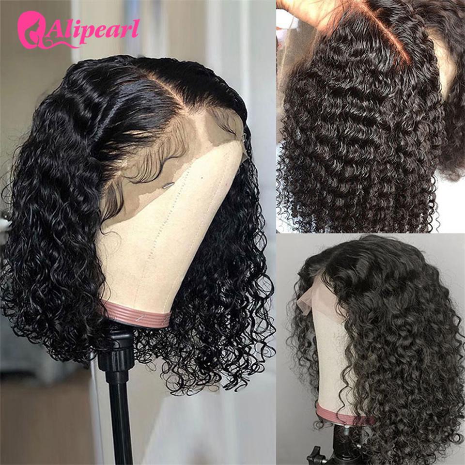13x4 Short Bob Wig Lace Front Human Wigs For Black Women Peruvian Deep Wave Bob Wig Pre-plucked Remy