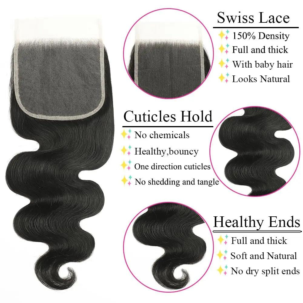 4x4 5x5 Body Wave Closure 6x6 Human Hair Lace Frontal Closure For Women Hair Extensions Swiss Lace