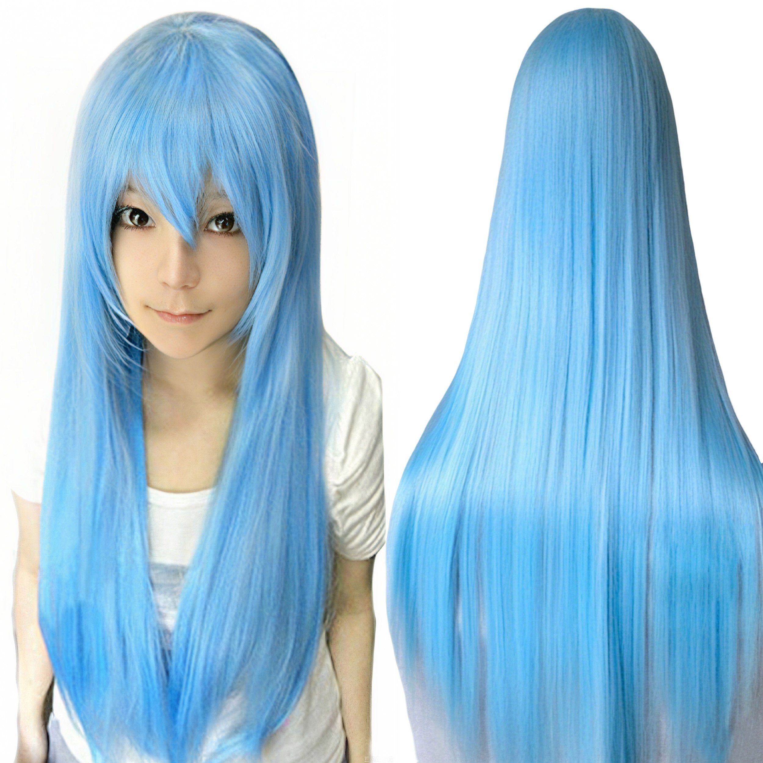 80cm Straight Synthetic Cosplay Wig White Purple Green Silver Pink Lolita Hairpiece with Bangs Long