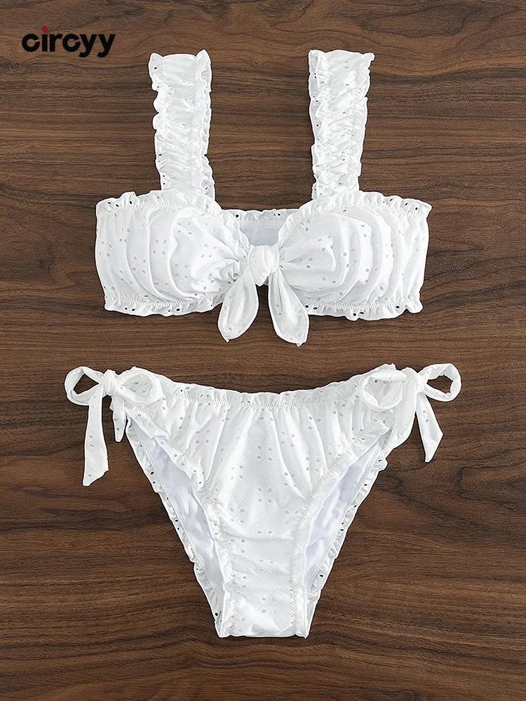 Circyy Ruffle Bikini Set Women Sexy Swimsuit Two-Piece Lace Up Bow Backless Female Swimwear Bathing
