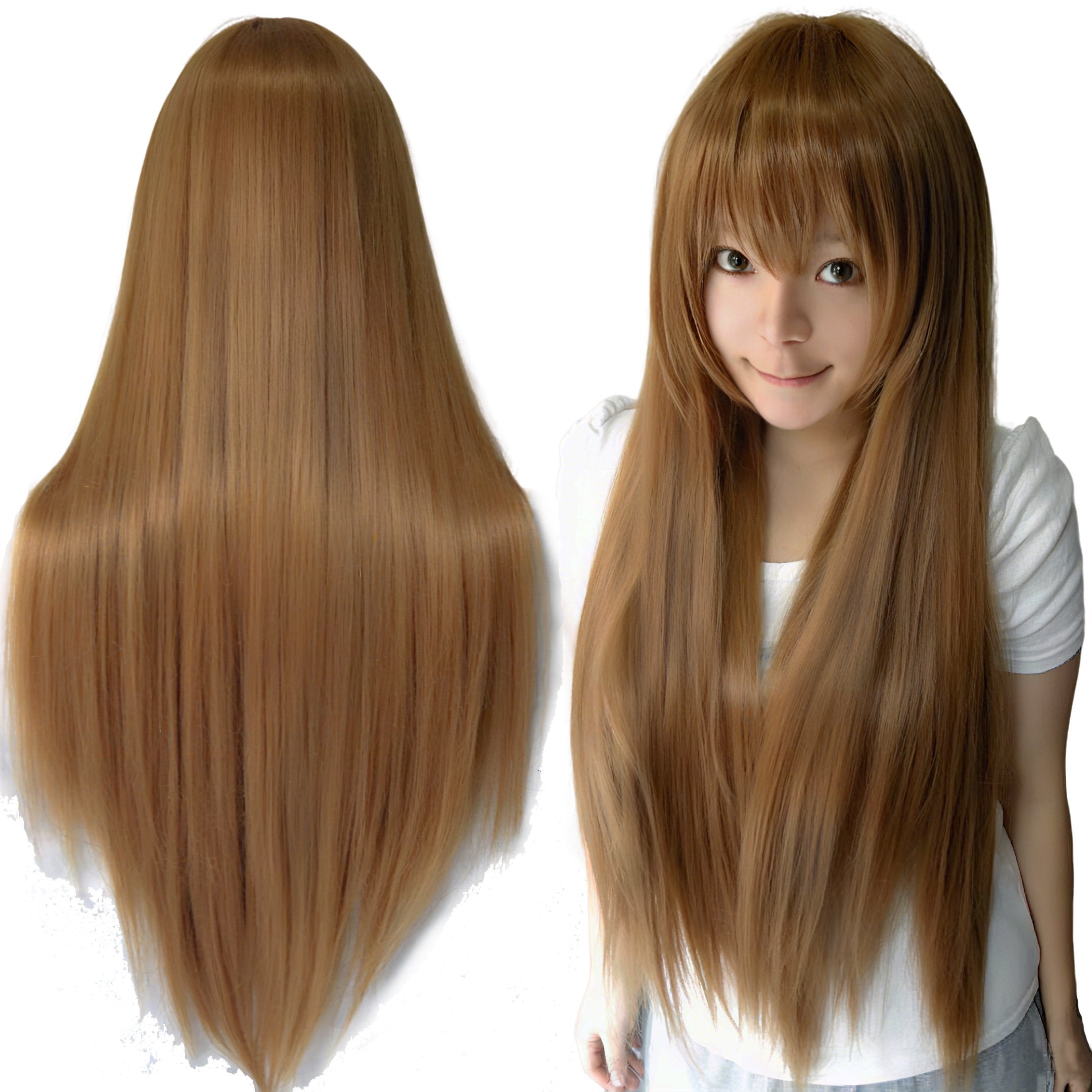 80cm Straight Synthetic Cosplay Wig White Purple Green Silver Pink Lolita Hairpiece with Bangs Long
