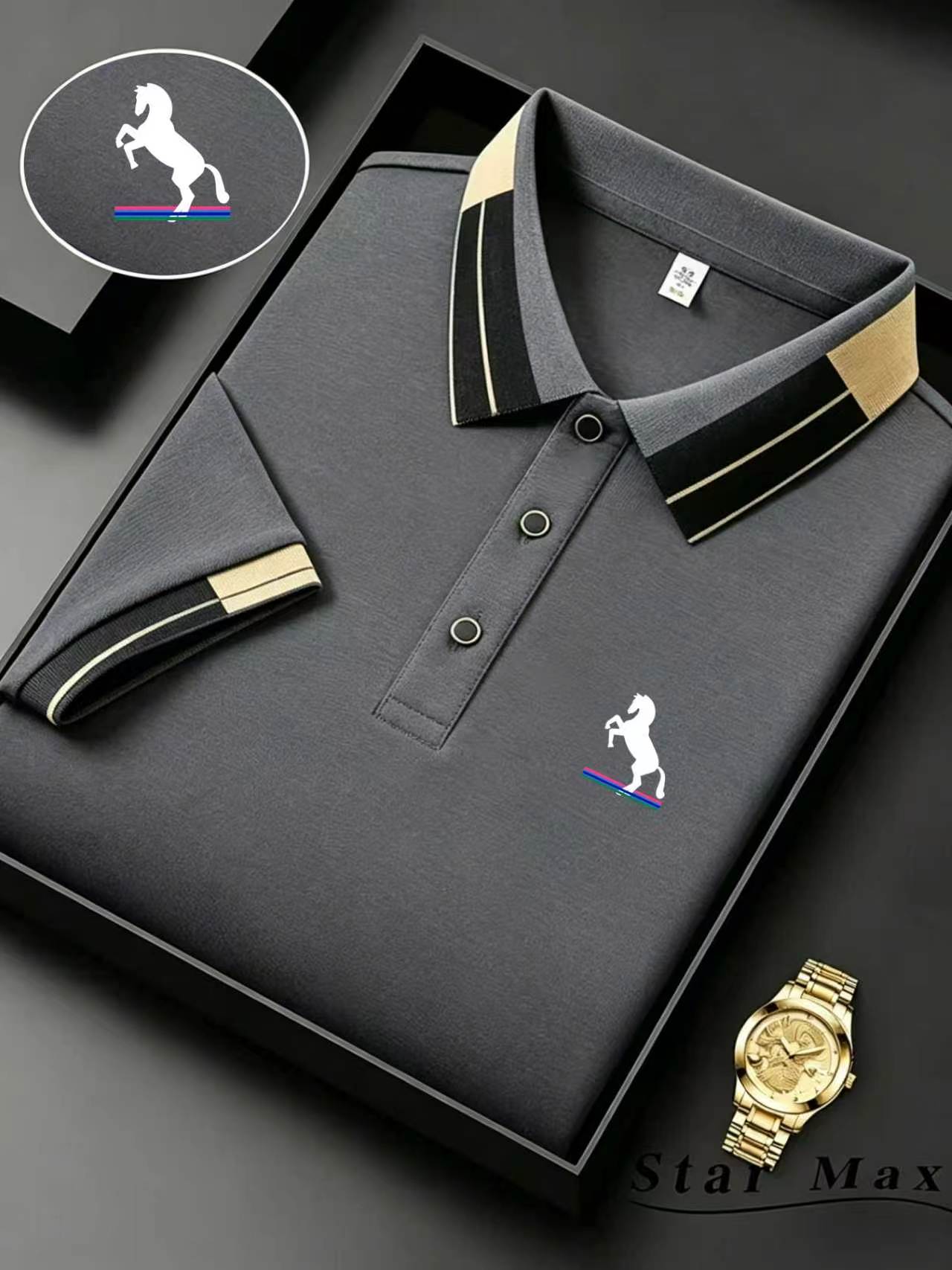 Mens luxury short sleeve polo shirt with horse embroidery Milan style summer casual t shirt men