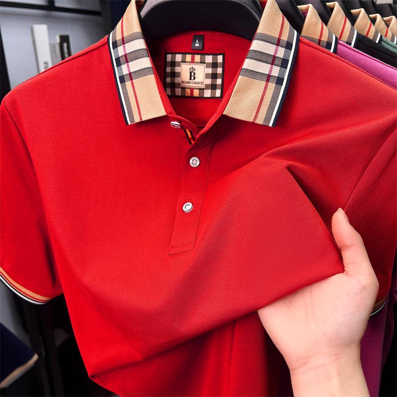 Fashion brand luxury short sleeve polo shirt men summer quality silky cotton breathable business